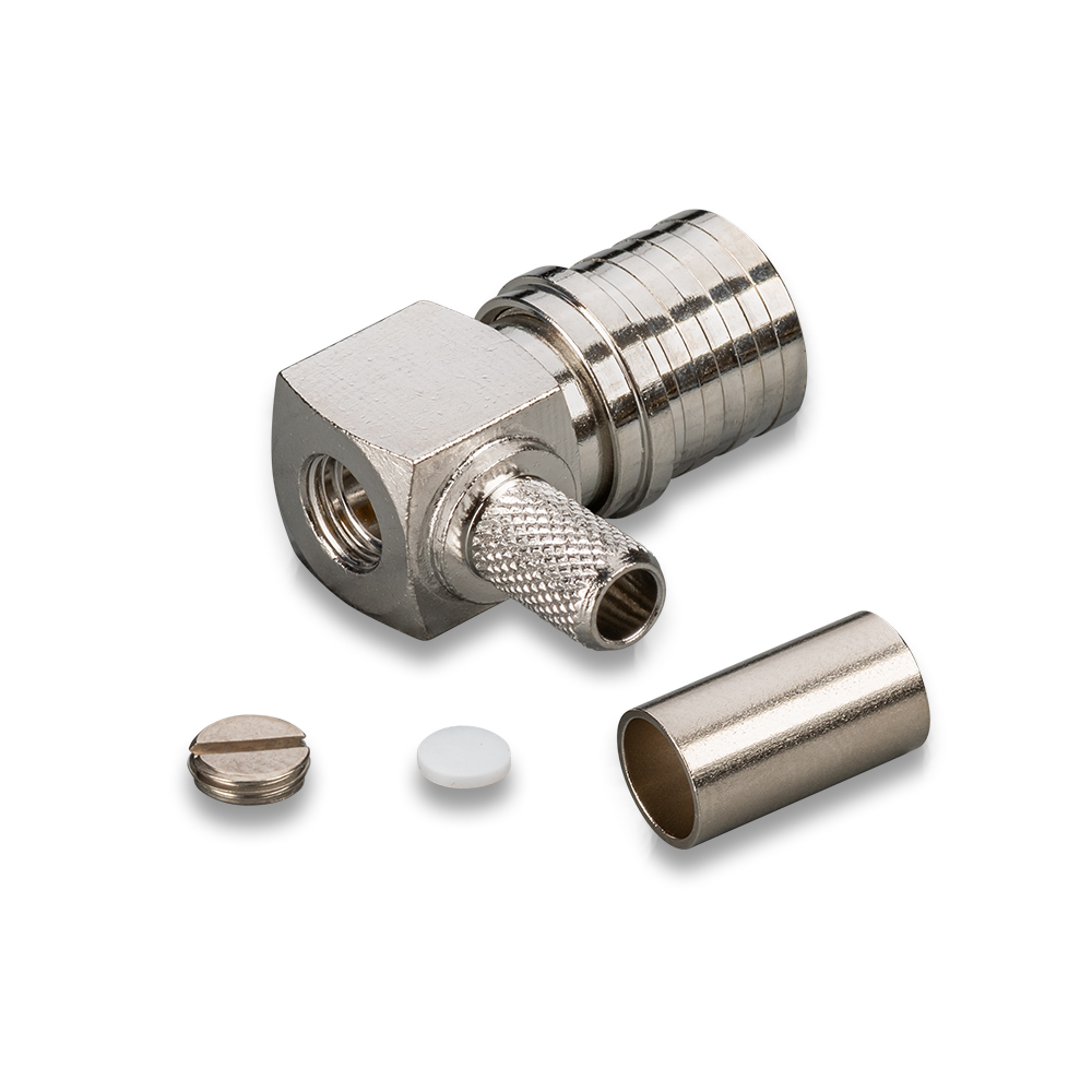 Разъем QMA(male) угловой на кабели RG-58, RG-142/RG-141