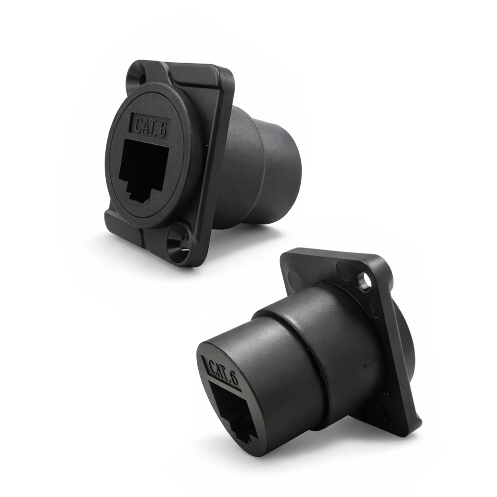Переходник RJ45 D-типа на корпус, CAT6, 8P8C, 1000 Мбит/с, для внутреннего монтажа, гнездо-гнездо, черный
