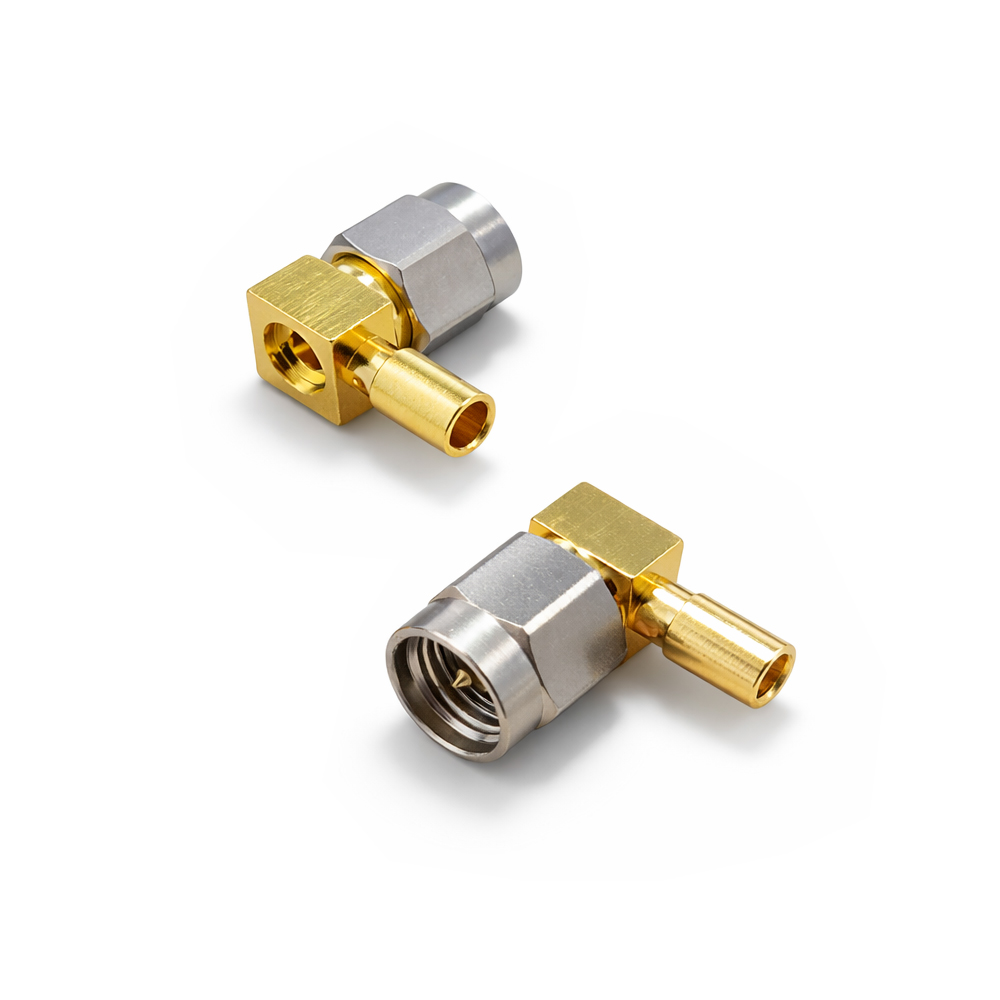 Разъем SMA(male) под пайку на полужесткий кабель RG-405, угловой до 18 ГГц, rev.H