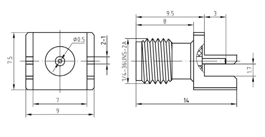 Разъем SМА(female) на плату толщиной 1,5-1,7 мм, под пайку